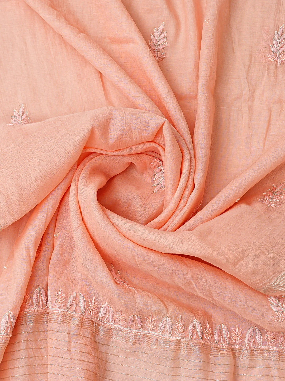 Ada Hand Embroidered Peach Chanderi Lucknowi Chikankari Semi-Stitched Kurta Dupatta Set With Zari Work 01A751507