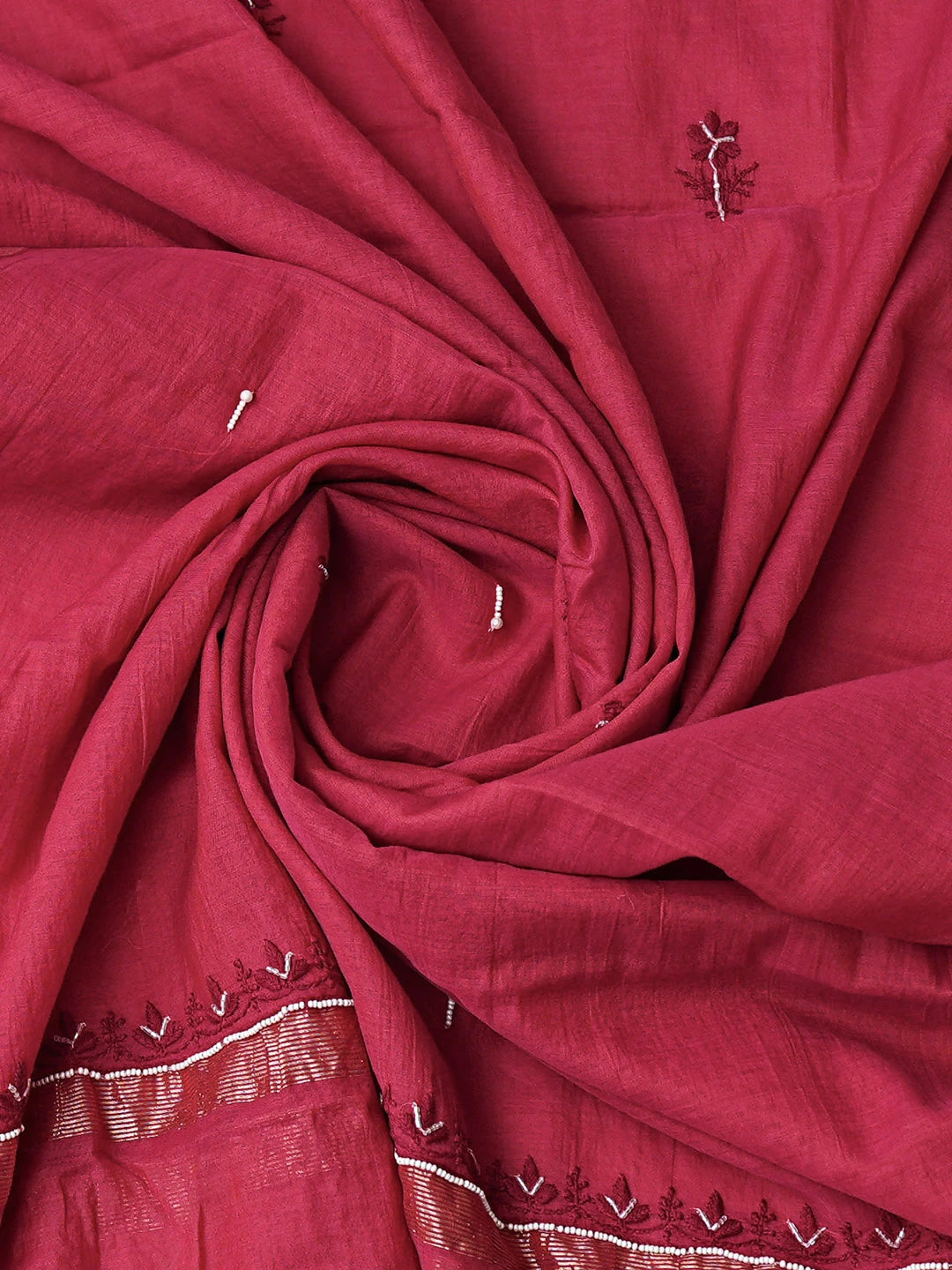Ada Hand Embroidered Maroon Chanderi Lucknowi Chikankari Semi-Stitched Kurta Dupatta Set With Cutdana Work 01A787734