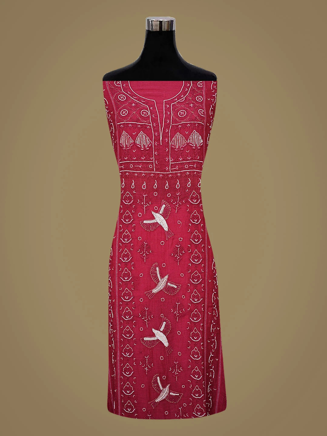 Ada Hand Embroidered Maroon Chanderi Lucknowi Chikankari Semi-Stitched Kurta Dupatta Set With Cutdana Work 01A787734