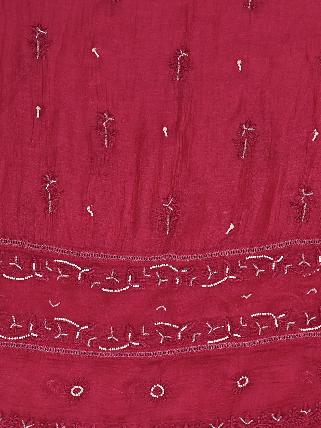 Ada Hand Embroidered Maroon Chanderi Lucknowi Chikankari Semi-Stitched Kurta Dupatta Set With Cutdana Work 01A787734