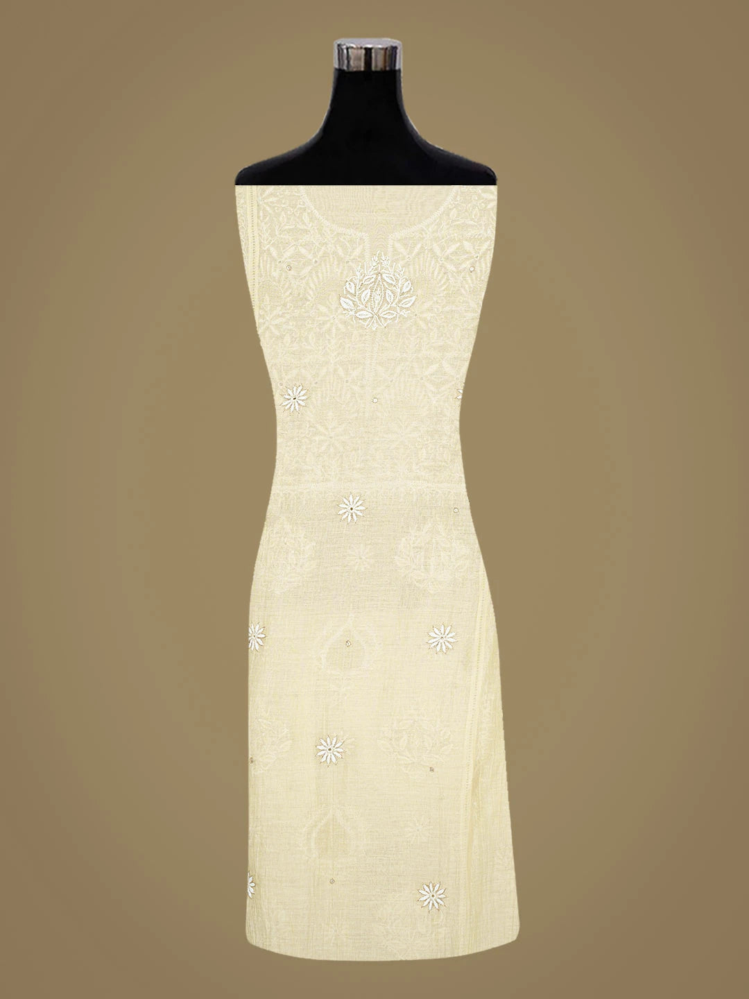 Ada Hand Embroidered Light Fawn Chanderi Lucknowi Chikankari Semi-Stitched Kurta Dupatta Set With Cutdana Work 01A657866