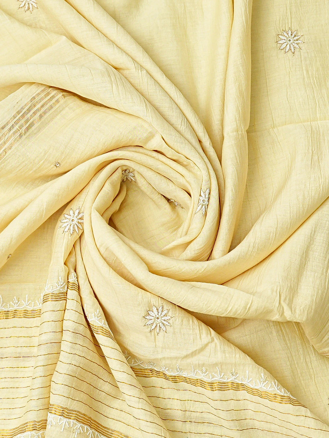 Ada Hand Embroidered Light Fawn Chanderi Lucknowi Chikankari Semi-Stitched Kurta Dupatta Set With Cutdana Work 01A657866