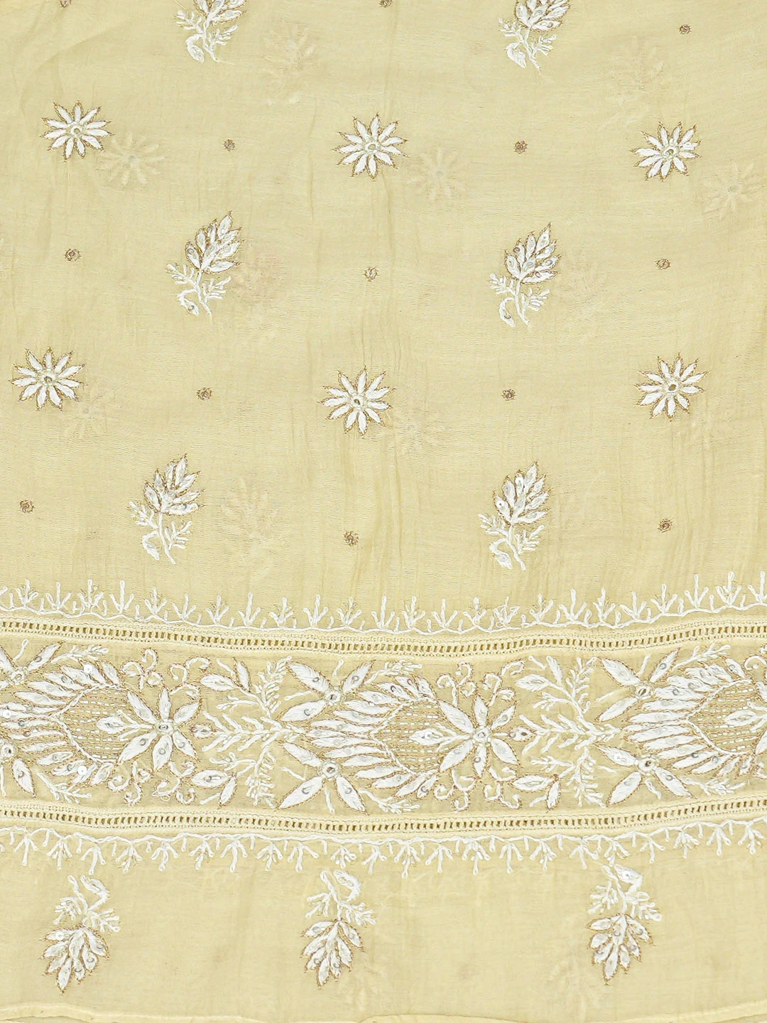 Ada Hand Embroidered Light Fawn Chanderi Lucknowi Chikankari Semi-Stitched Kurta Dupatta Set With Cutdana Work 01A657866