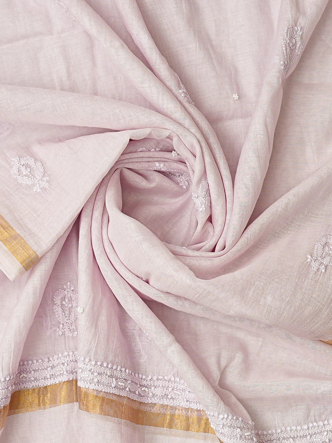 Ada Hand Embroidered Lavender Chanderi Lucknowi Chikankari Semi-Stitched Anarkali Kurta Dupatta Set With Cutdana Work 01A850132