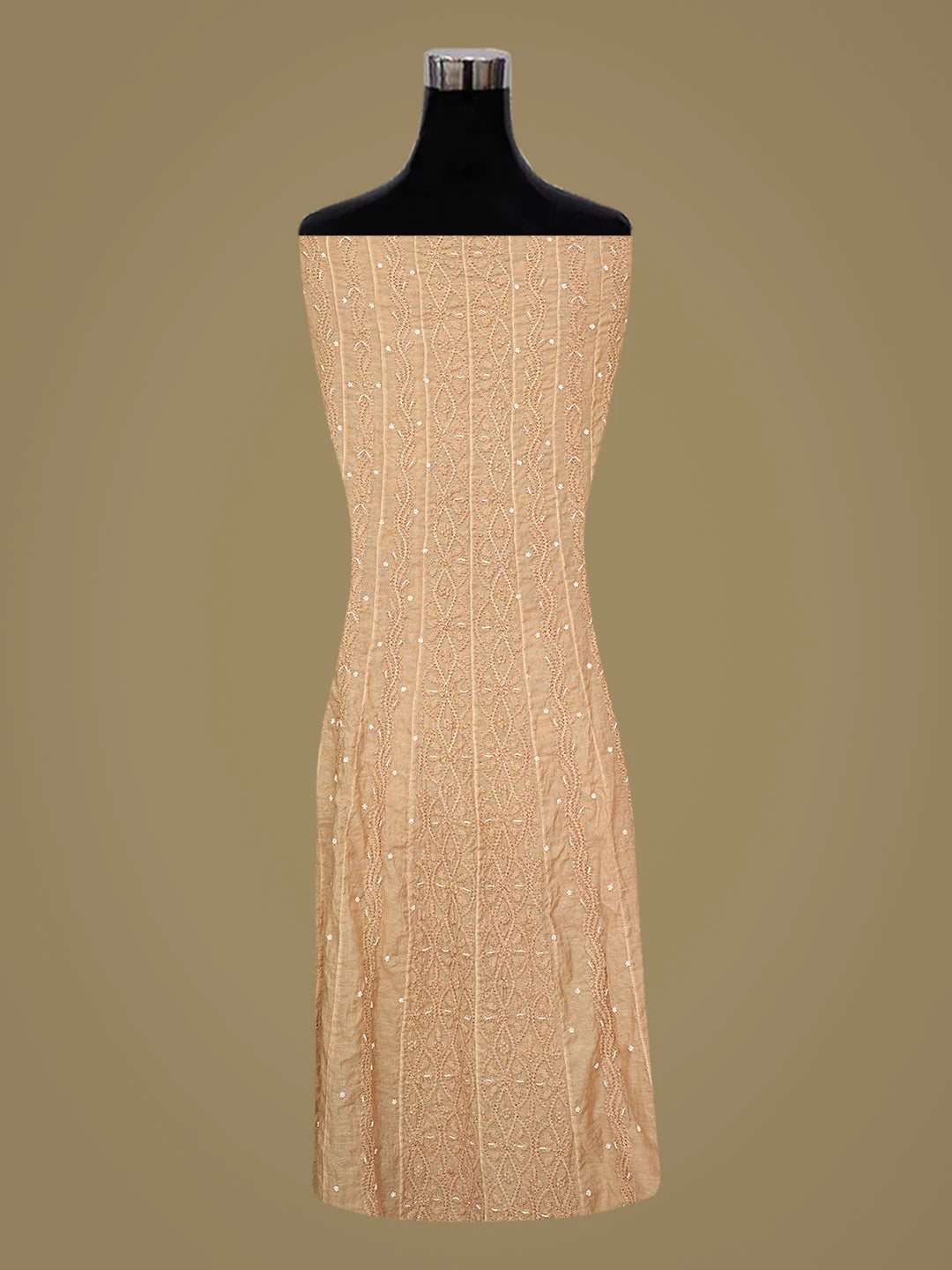 Ada Hand Embroidered Dusty Peach Chanderi Lucknowi Chikankari Semi-Stitched Anarkali Kurta Dupatta Set With Pearl Work 01A850134