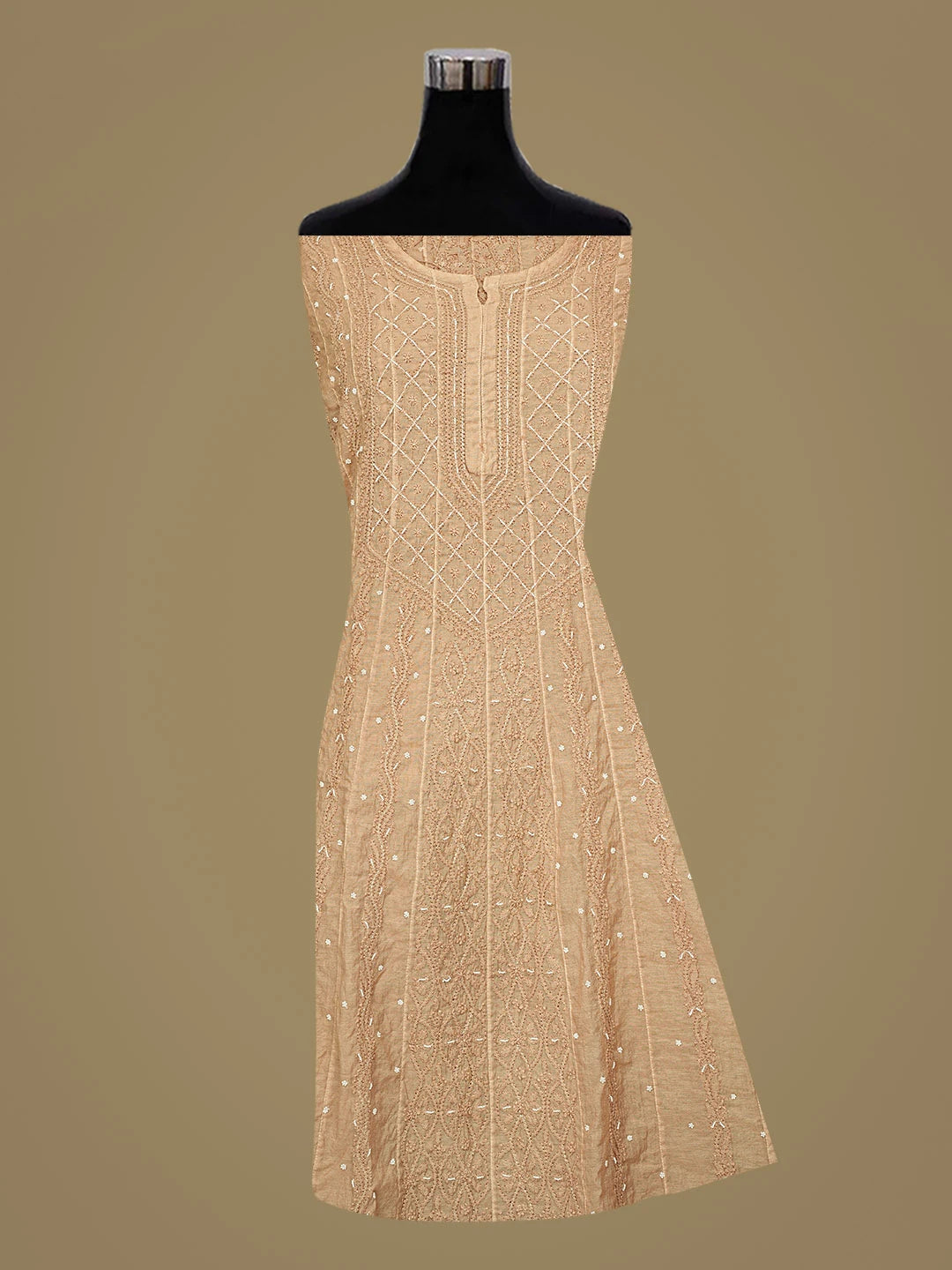 Ada Hand Embroidered Dusty Peach Chanderi Lucknowi Chikankari Semi-Stitched Anarkali Kurta Dupatta Set With Pearl Work 01A850134