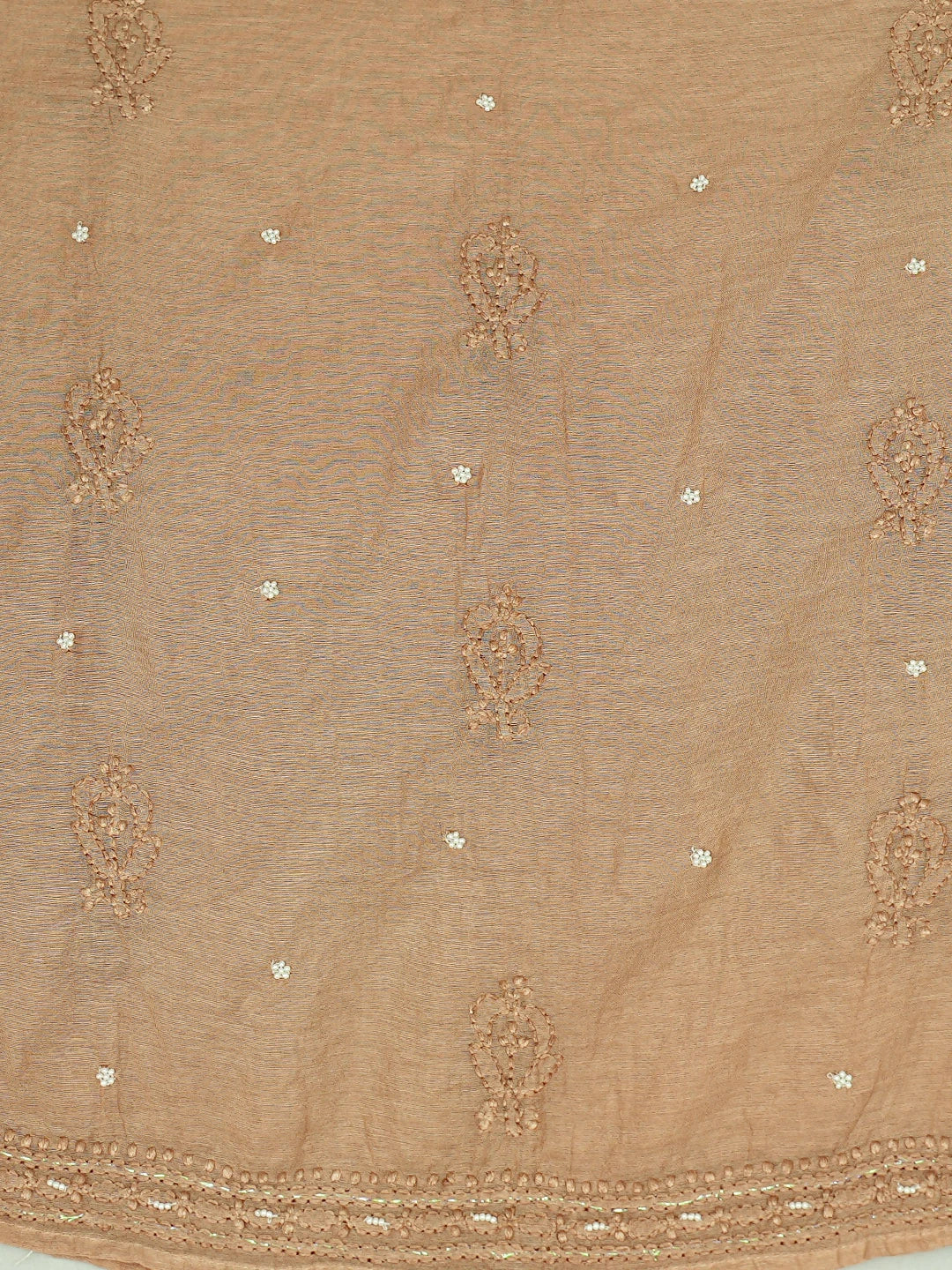 Ada Hand Embroidered Dusty Peach Chanderi Lucknowi Chikankari Semi-Stitched Anarkali Kurta Dupatta Set With Pearl Work 01A850134