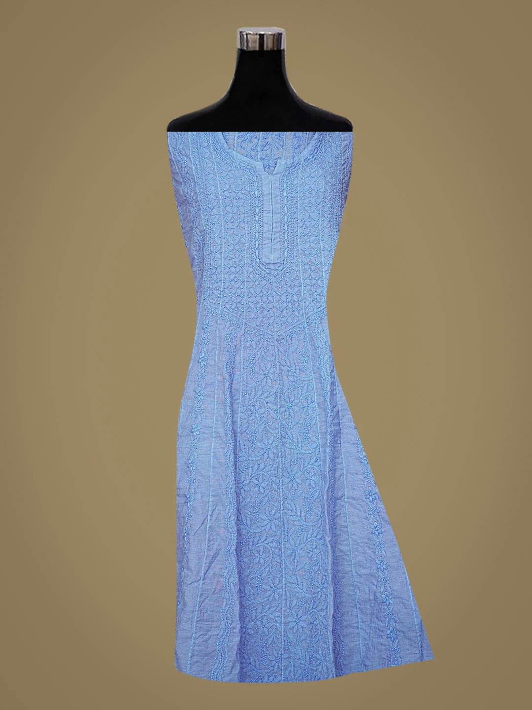 Ada Hand Embroidered Blue Chanderi Lucknowi Chikankari Semi-Stitched Anarkali Kurta Dupatta Set 01A850159
