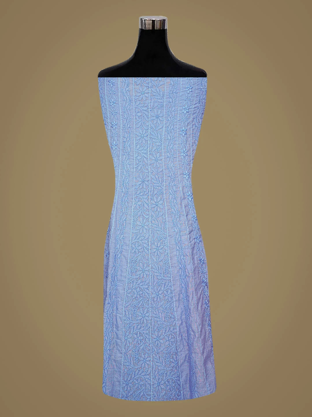 Ada Hand Embroidered Blue Chanderi Lucknowi Chikankari Semi-Stitched Anarkali Kurta Dupatta Set 01A850159