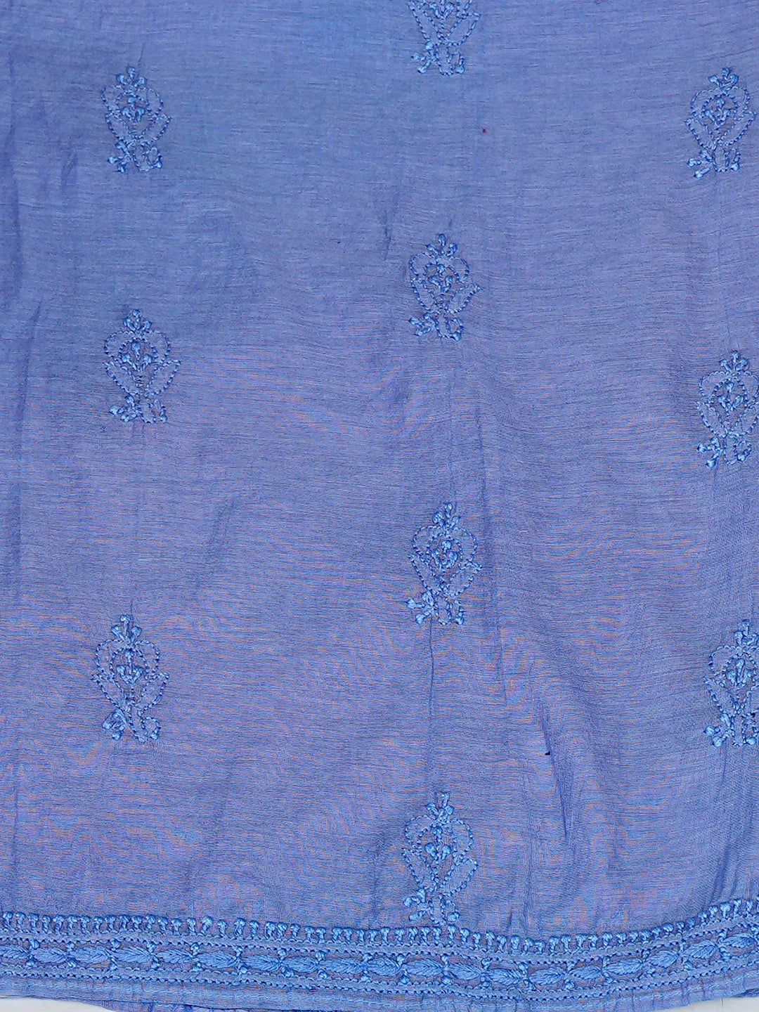 Ada Hand Embroidered Blue Chanderi Lucknowi Chikankari Semi-Stitched Anarkali Kurta Dupatta Set 01A850159