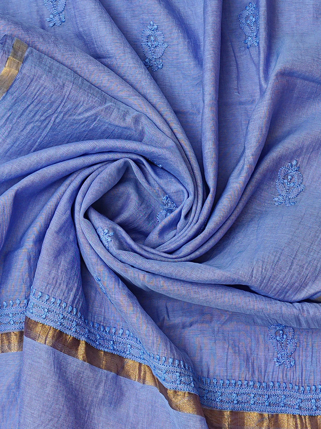 Ada Hand Embroidered Blue Chanderi Lucknowi Chikankari Semi-Stitched Anarkali Kurta Dupatta Set 01A850159