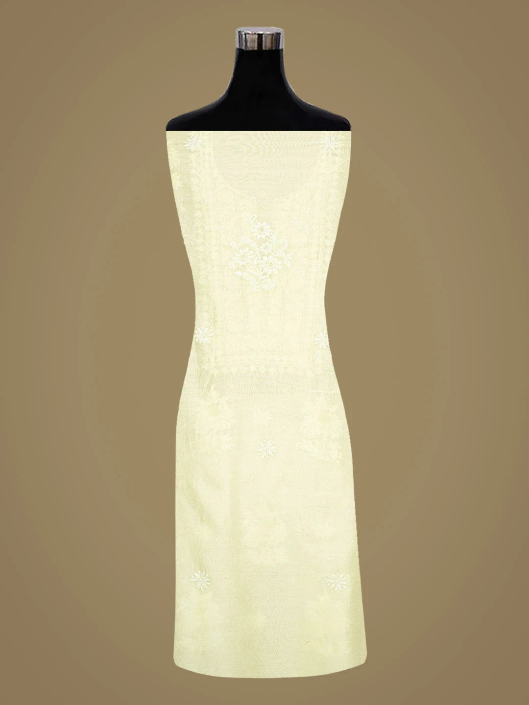 Ada Hand Embroidered Lemon Chanderi Lucknowi Chikankari Unstitched Suit Piece With Cutdana Work 01A842106
