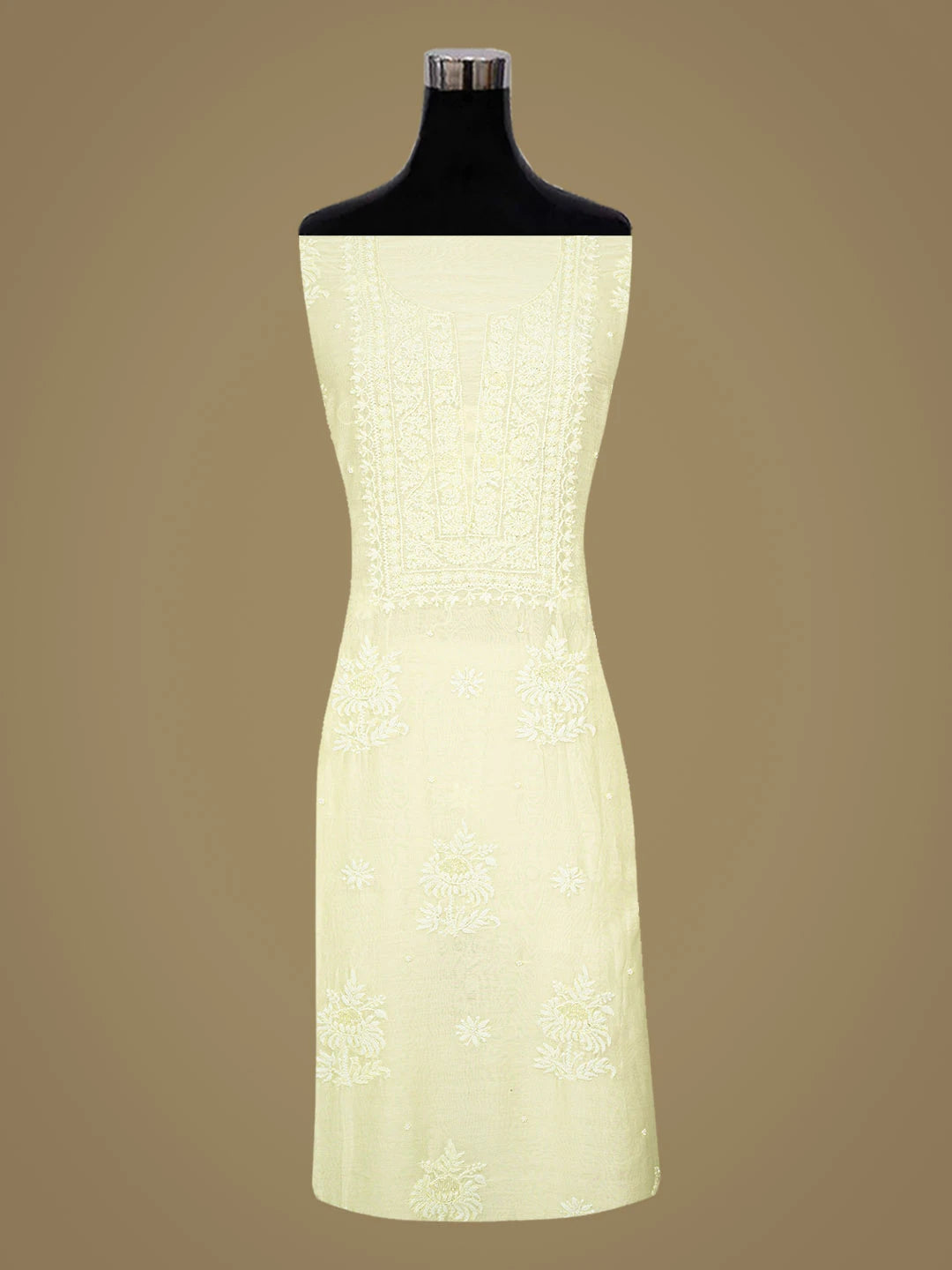 Ada Hand Embroidered Lemon Chanderi Lucknowi Chikankari Unstitched Suit Piece With Cutdana Work 01A842106