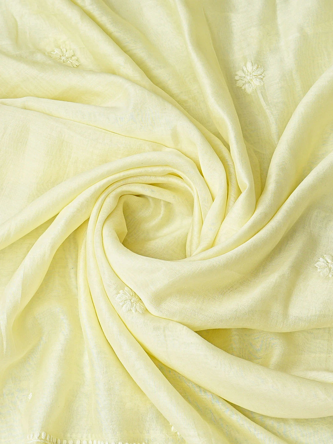 Ada Hand Embroidered Lemon Chanderi Lucknowi Chikankari Unstitched Suit Piece With Cutdana Work 01A842106