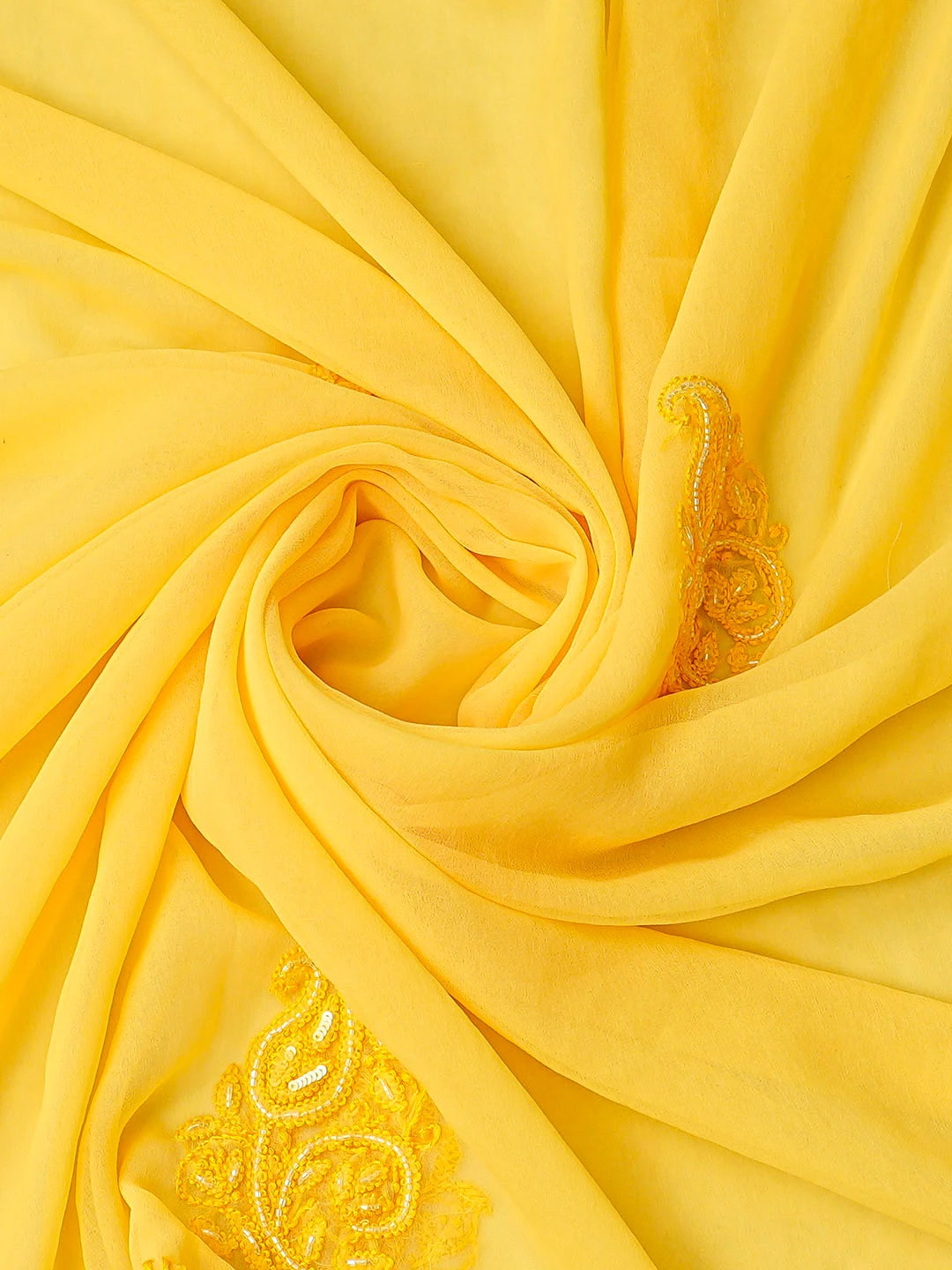 Ada Hand Embroidered Yellow Georgette Lucknowi Chikankari Unstitched Suit Piece With Cutdana Work 01A713311