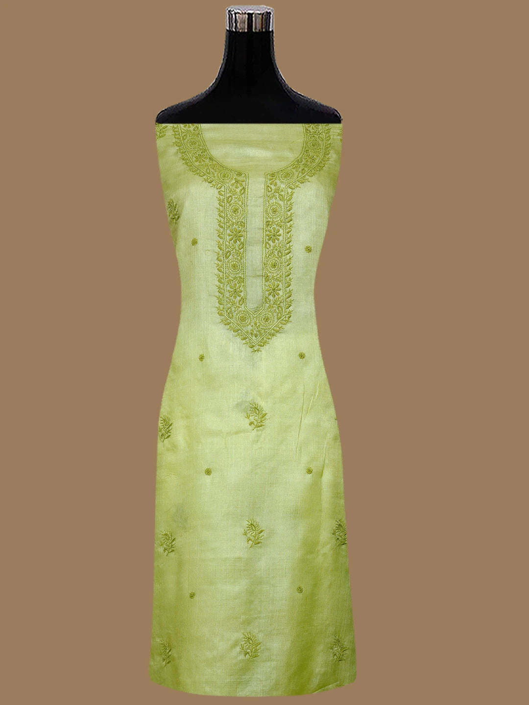 Ada Hand Embroidered Pear Green Silk Lucknowi Chikankari Unstitched Suit Piece 01A816002