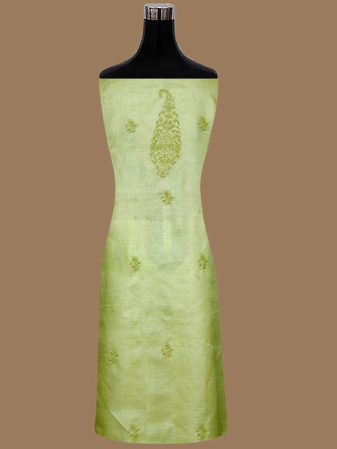 Ada Hand Embroidered Pear Green Silk Lucknowi Chikankari Unstitched Suit Piece 01A816002
