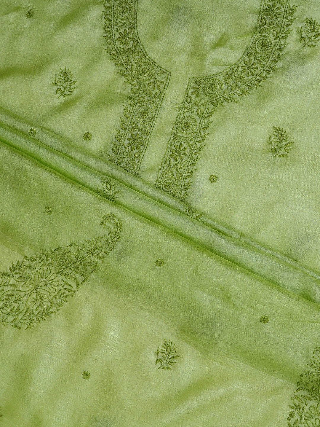 Ada Hand Embroidered Pear Green Silk Lucknowi Chikankari Unstitched Suit Piece 01A816002