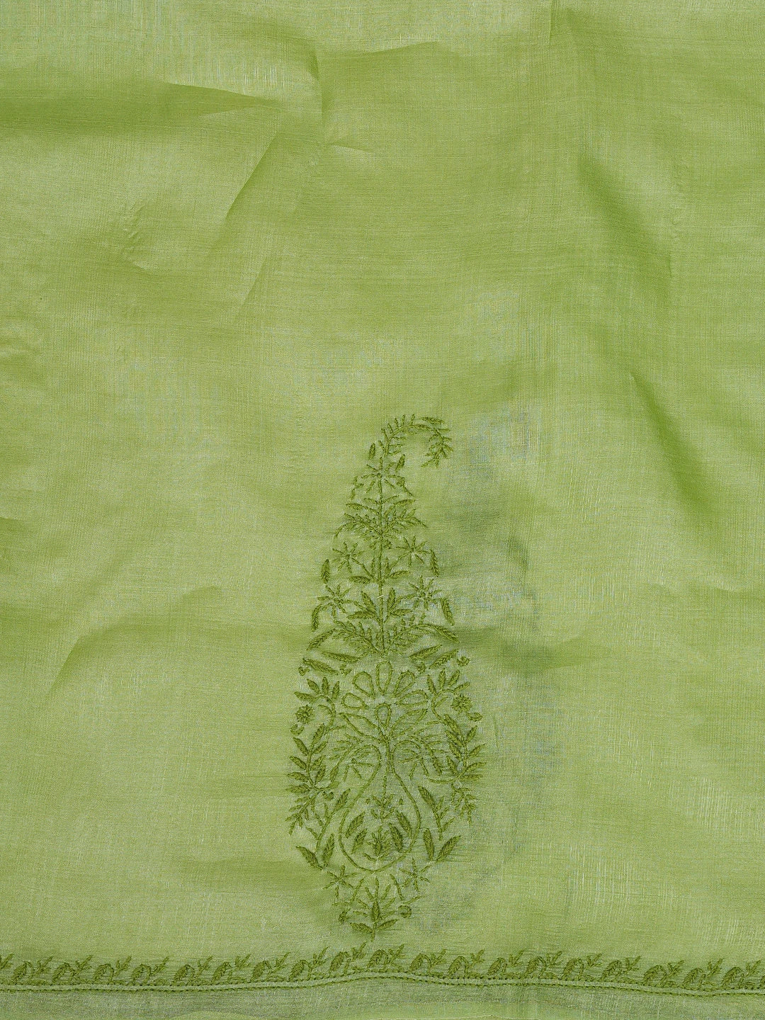 Ada Hand Embroidered Pear Green Silk Lucknowi Chikankari Unstitched Suit Piece 01A816002