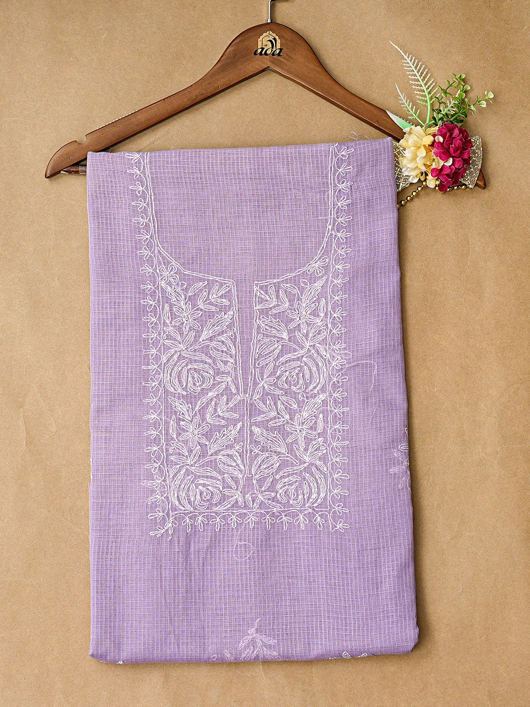 Ada Hand Embroidered Mauve Kota Lucknowi Chikankari Unstitched Kurta Piece 01A846229