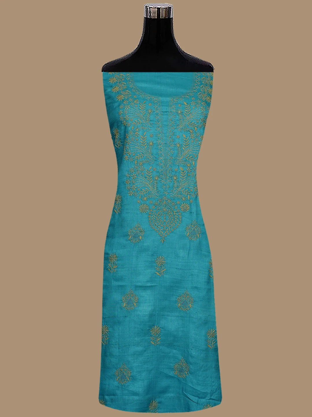 Ada Hand Embroidered Cerulean Blue Silk Lucknowi Chikankari Unstitched Suit Piece 01A782955