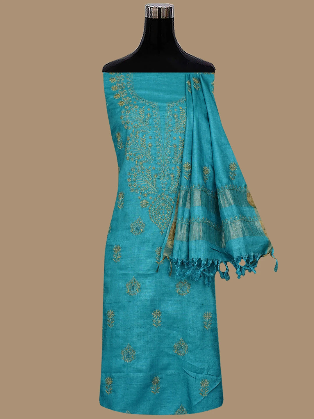 Ada Hand Embroidered Cerulean Blue Silk Lucknowi Chikankari Unstitched Suit Piece 01A782955