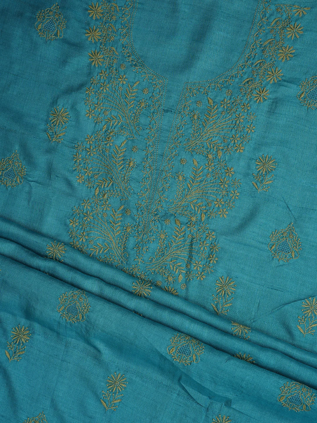 Ada Hand Embroidered Cerulean Blue Silk Lucknowi Chikankari Unstitched Suit Piece 01A782955