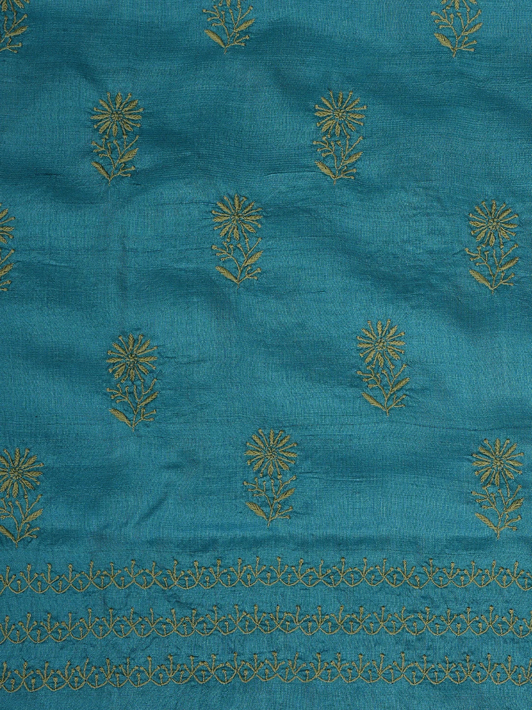Ada Hand Embroidered Cerulean Blue Silk Lucknowi Chikankari Unstitched Suit Piece 01A782955