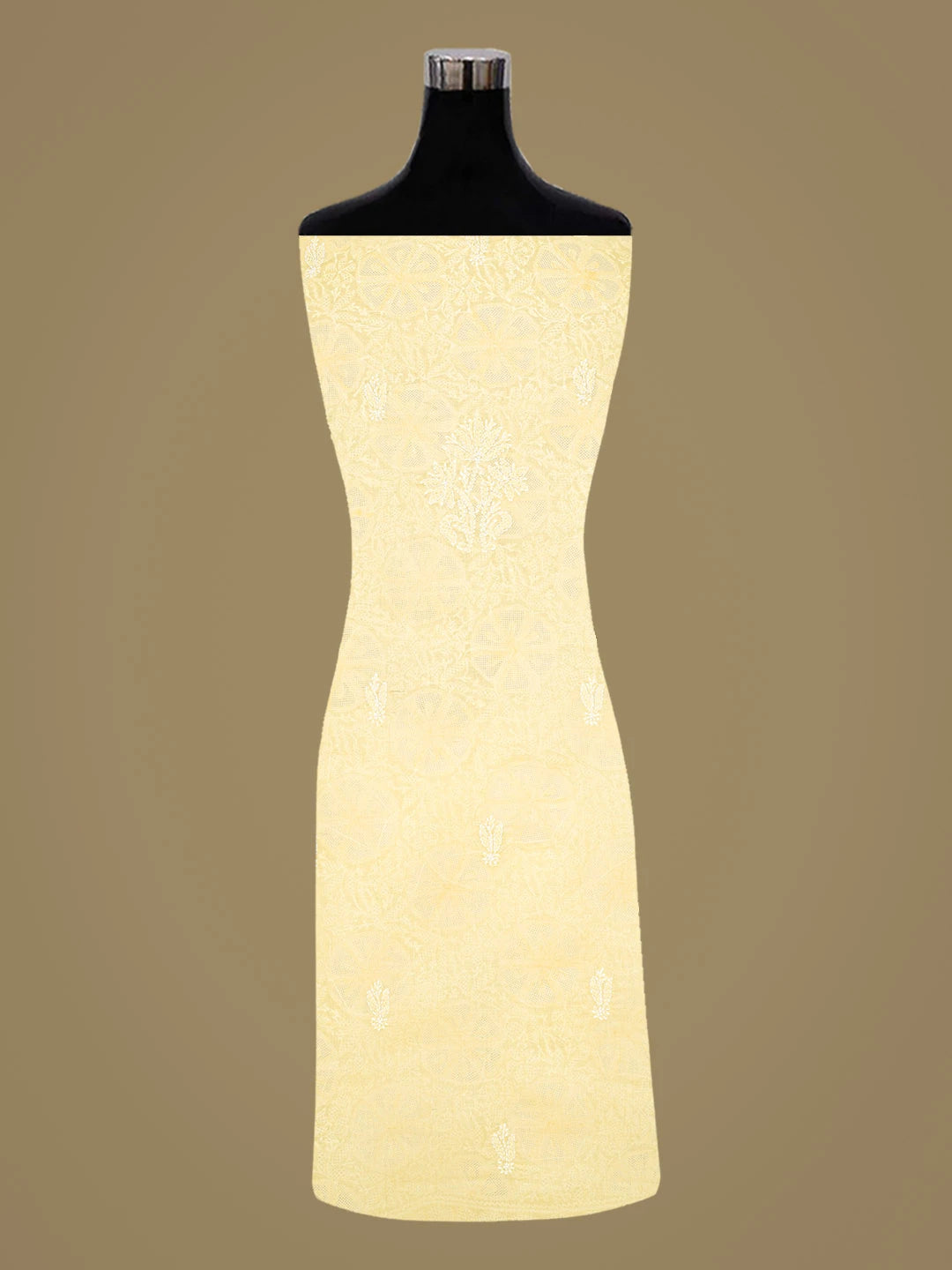 Ada Hand Embroidered Yellow Cotton Lucknowi Chikankari Unstitched Kurta Piece 01A835569