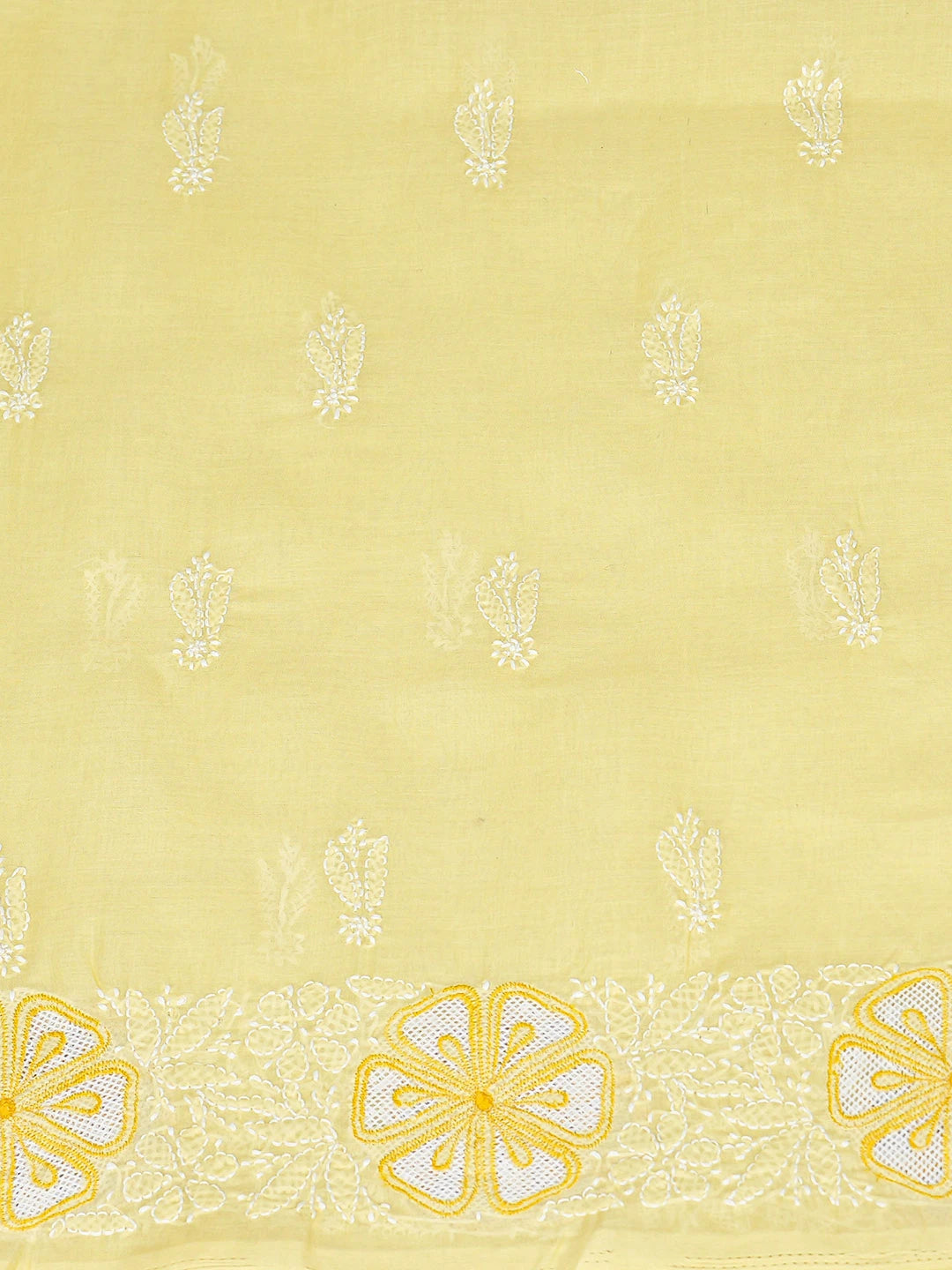 Ada Hand Embroidered Yellow Cotton Lucknowi Chikankari Unstitched Kurta Piece 01A835569