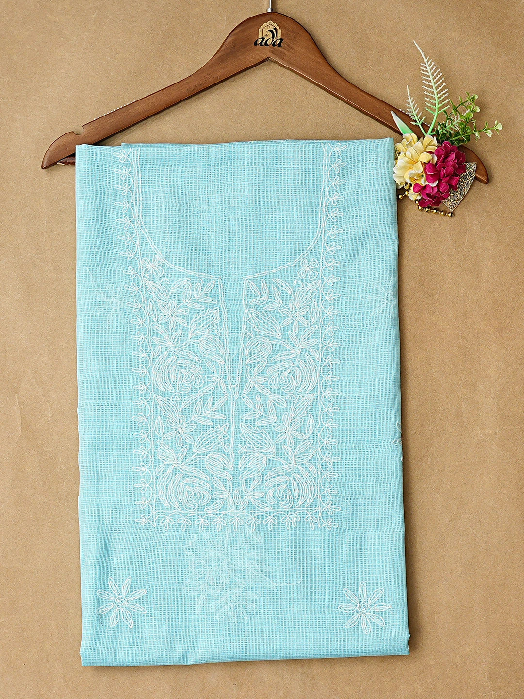 Ada Hand Embroidered Blue Kota Lucknowi Chikankari Unstitched Kurta Piece 01A838006