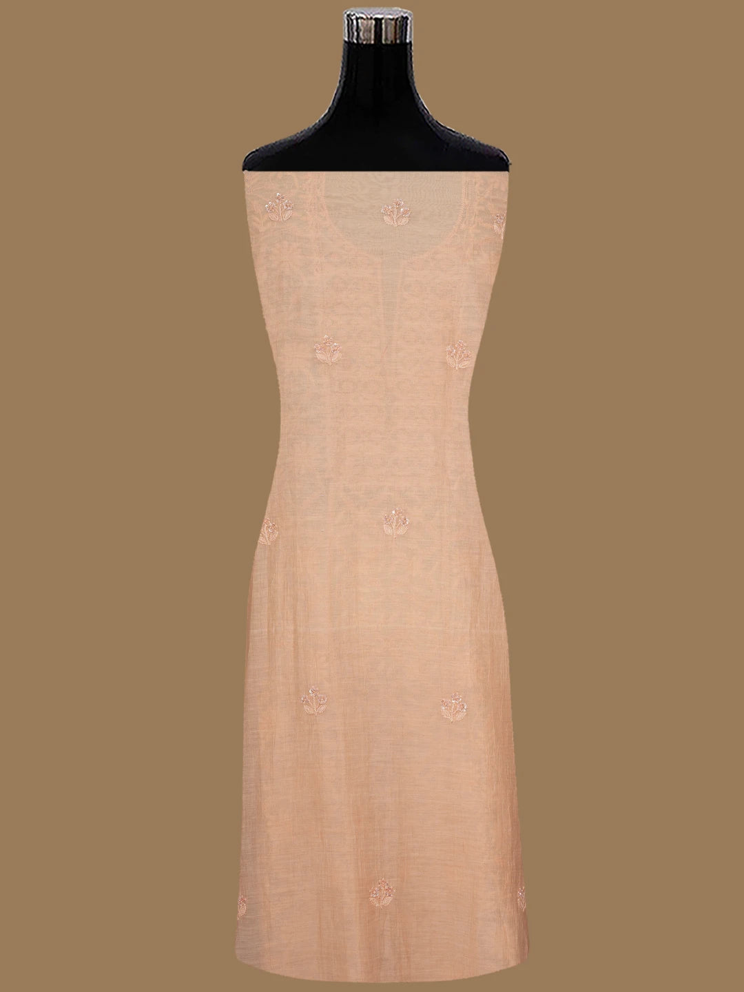 Ada Hand Embroidered Peach Chanderi Lucknowi Chikankari Unstitched Kurta Dupatta Set With Cutdana Work 01A741503