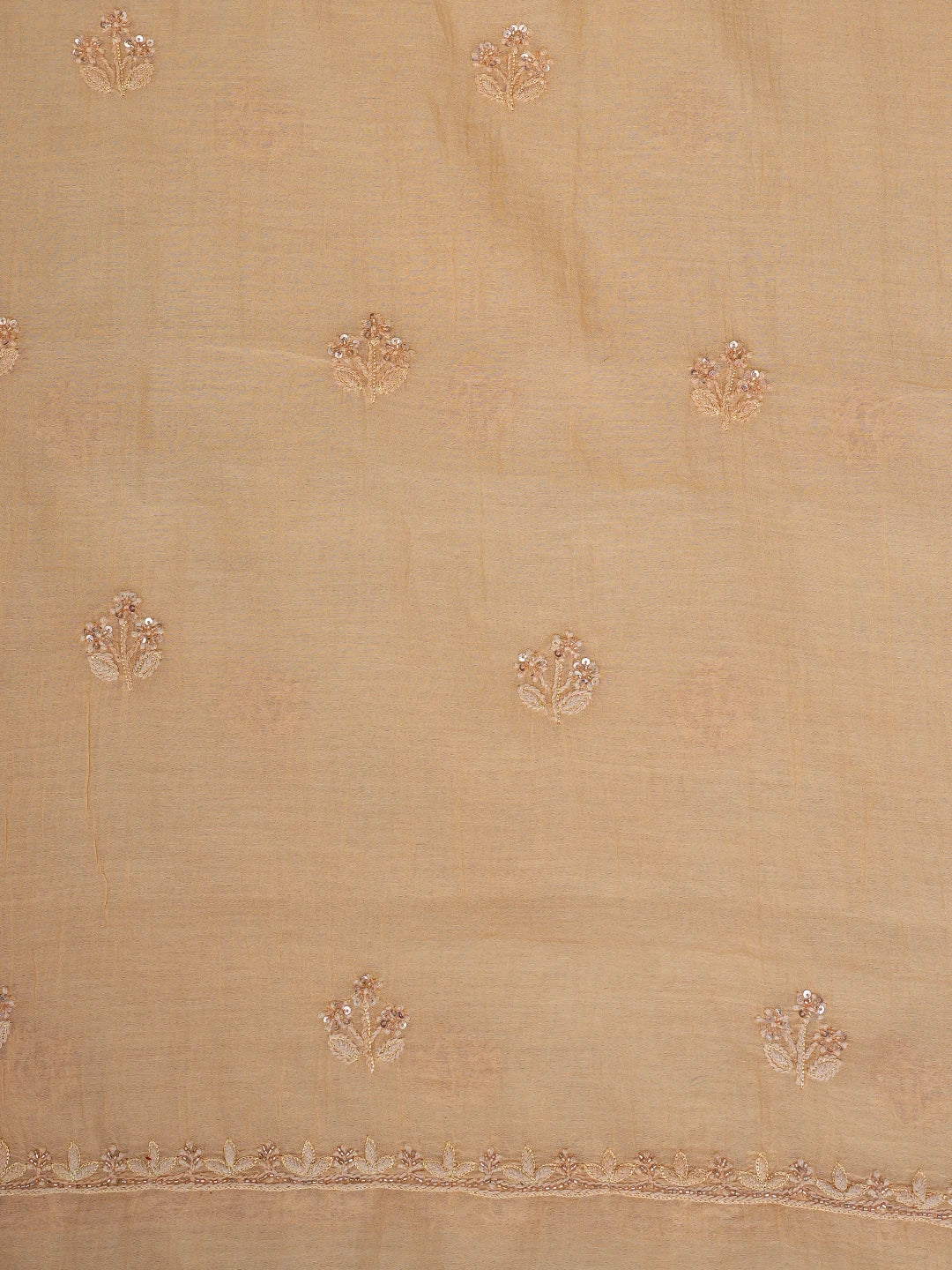 Ada Hand Embroidered Peach Chanderi Lucknowi Chikankari Unstitched Kurta Dupatta Set With Cutdana Work 01A741503