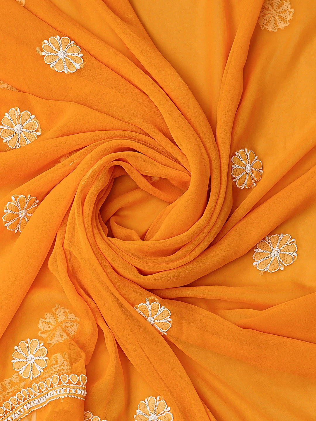Ada Hand Embroidered Mustard Georgette Lucknowi Chikankari Unstitched Suit Piece With Parsi Work 01A345675
