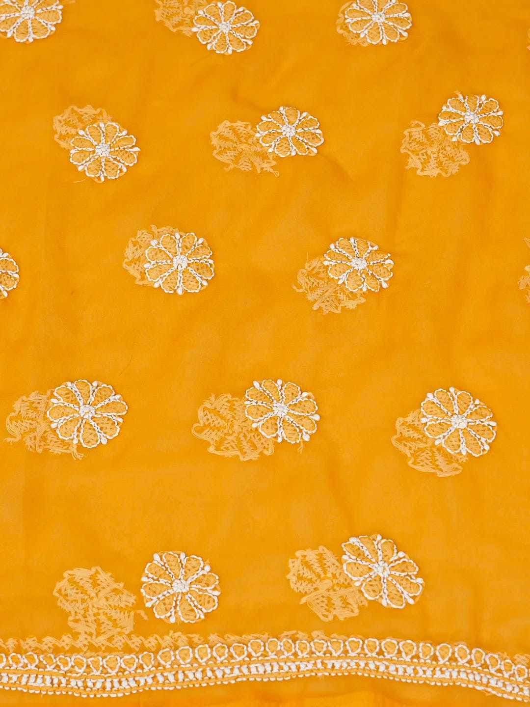 Ada Hand Embroidered Mustard Georgette Lucknowi Chikankari Unstitched Suit Piece With Parsi Work 01A345675
