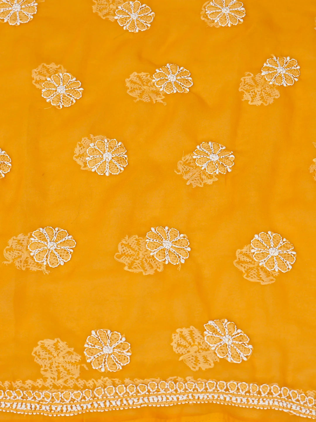 Ada Hand Embroidered Mustard Georgette Lucknowi Chikankari Unstitched Suit Piece With Parsi Work 01A345675