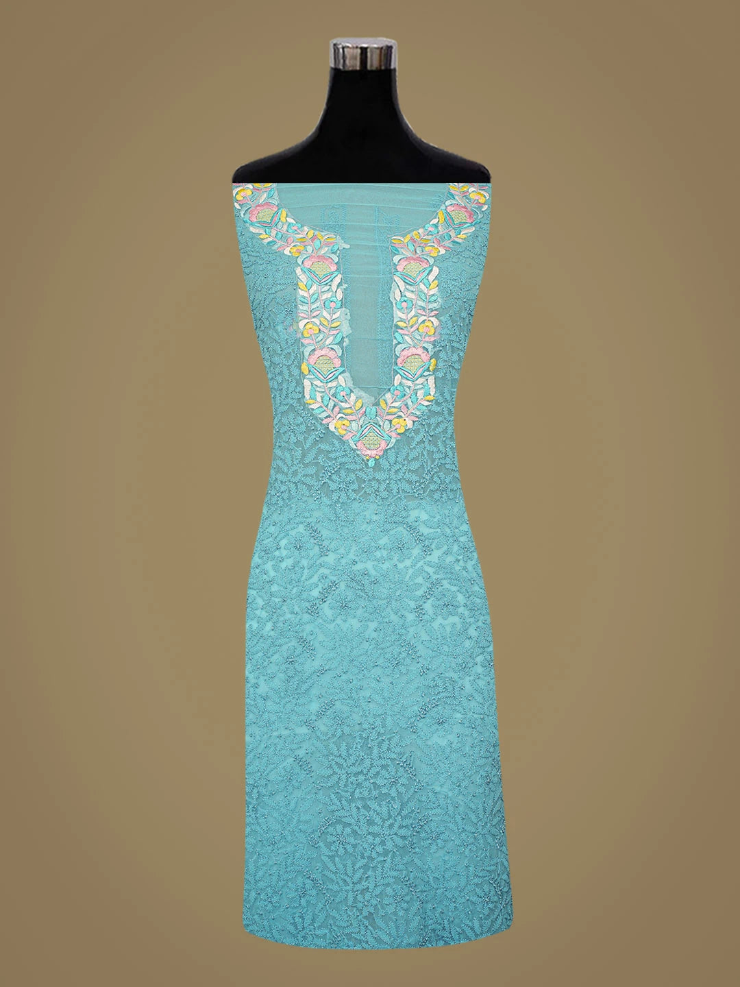 Ada Hand Embroidered Blue Georgette Lucknowi Chikankari Unstitched Suit Piece With Parsi Work 01A750073