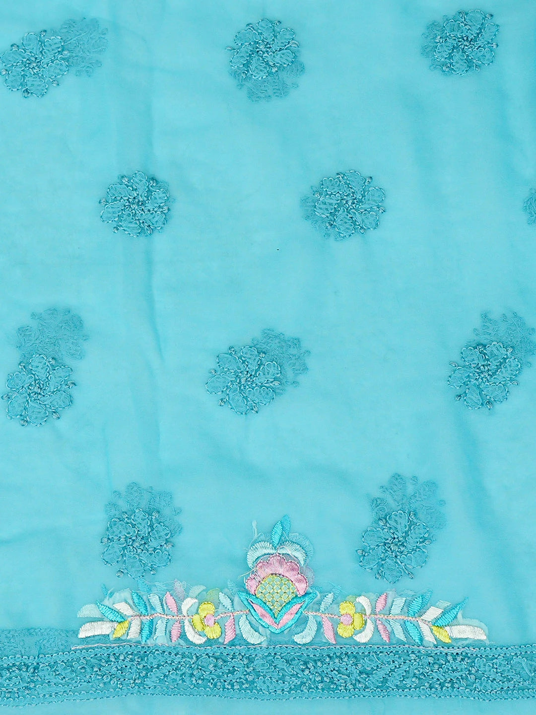 Ada Hand Embroidered Blue Georgette Lucknowi Chikankari Unstitched Suit Piece With Parsi Work 01A750073