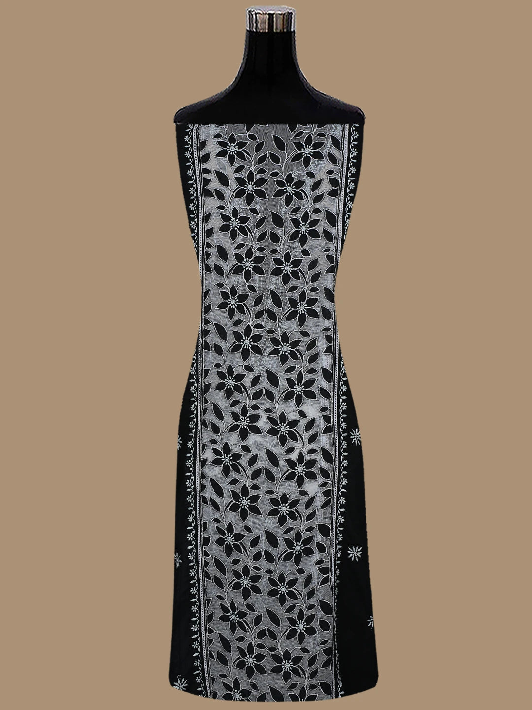 Ada Hand Embroidered Black Cotton And Net Lucknowi Chikankari Semi-stitched Kurta Dupatta Set 01A857072