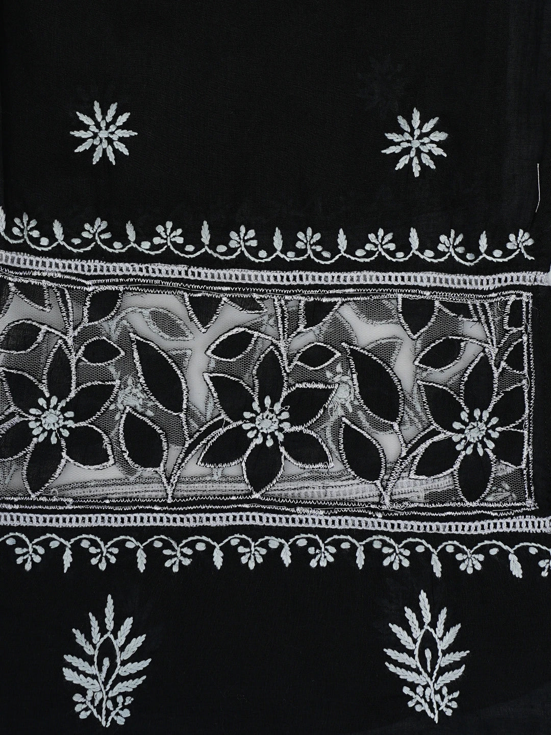 Ada Hand Embroidered Black Cotton And Net Lucknowi Chikankari Semi-stitched Kurta Dupatta Set 01A857072