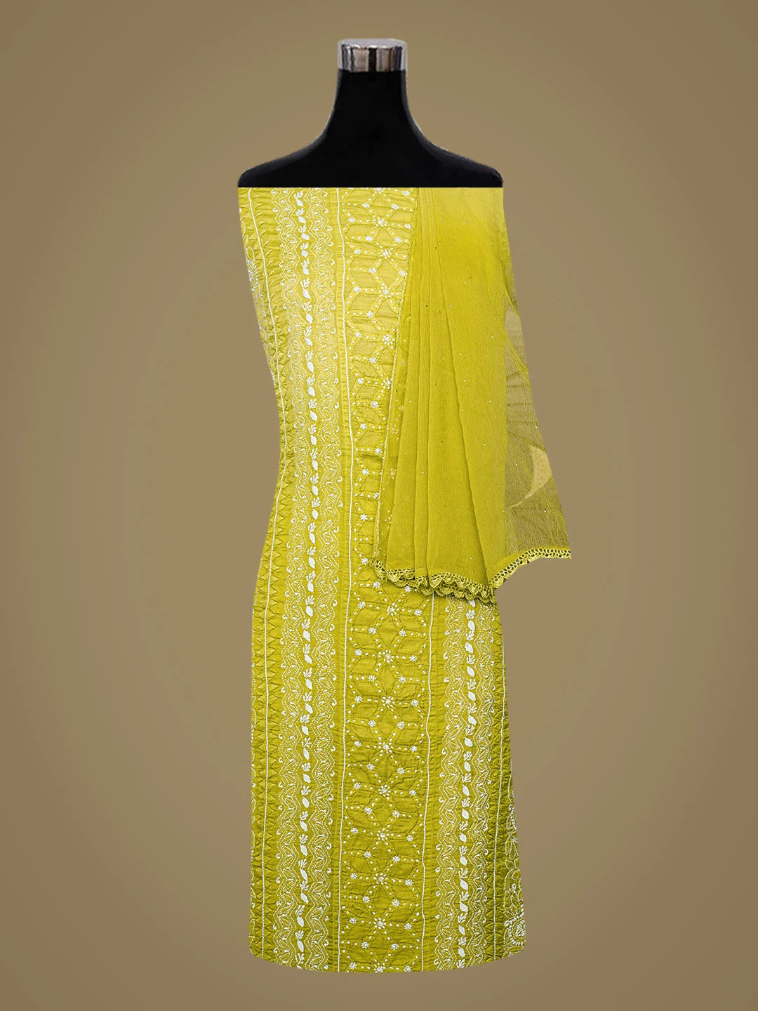 Ada Hand Embroidered Mehandi Green Modal Lucknowi Chikankari Unstitched Suit Piece 01A853370
