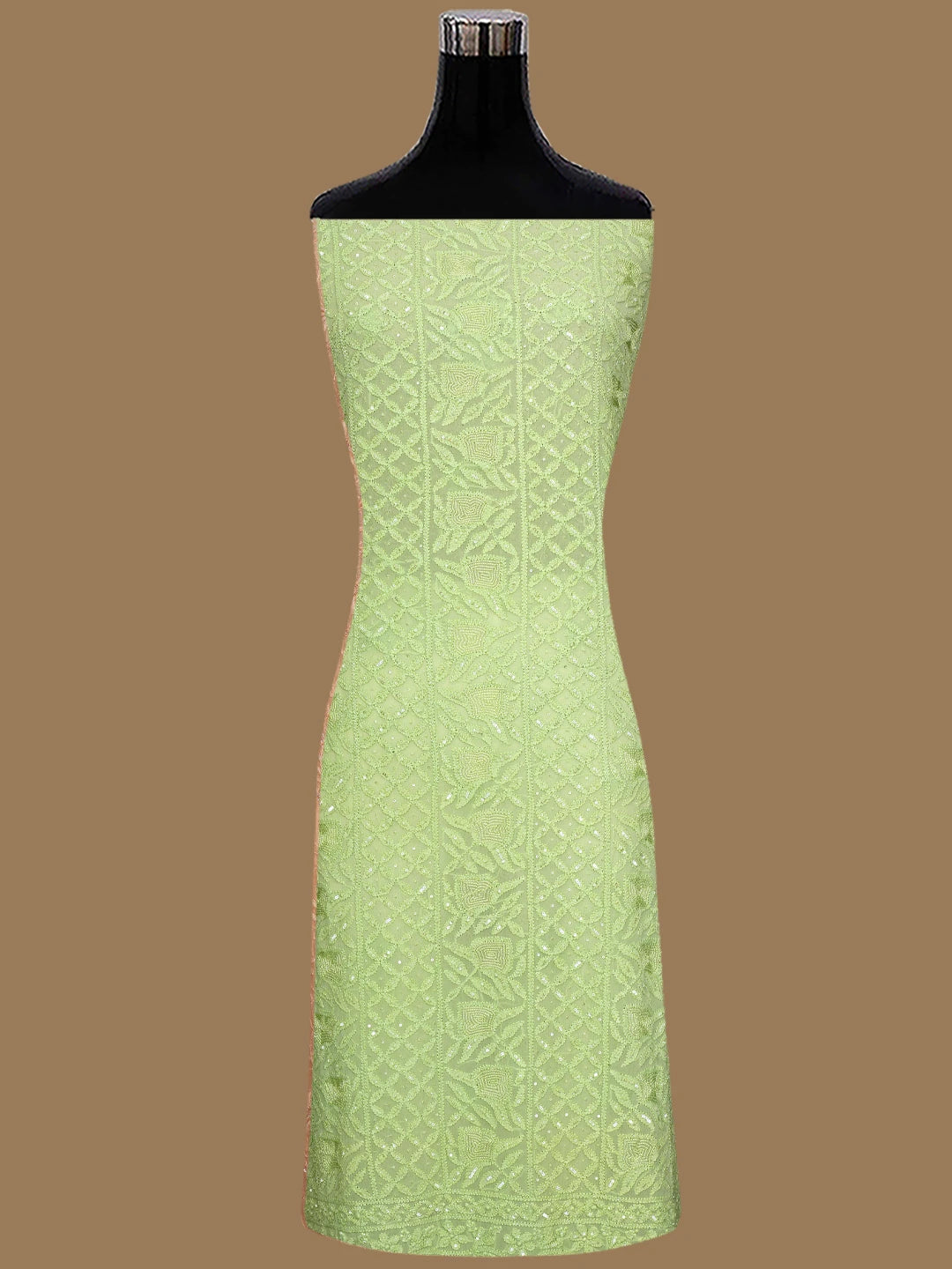 Ada Hand Embroidered Lime Green Viscose Georgette Lucknowi Chikankari Unstitched Kurta Dupatta Set With Cutdana Work 01A789434