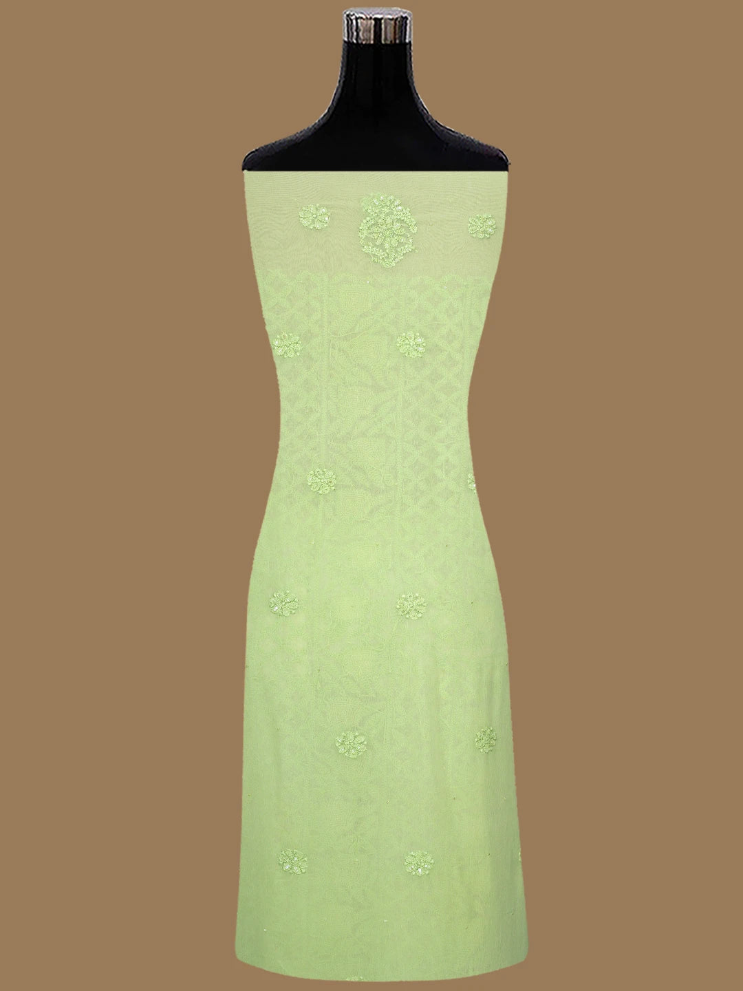 Ada Hand Embroidered Lime Green Viscose Georgette Lucknowi Chikankari Unstitched Kurta Dupatta Set With Cutdana Work 01A789434