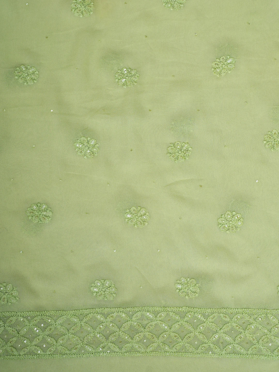 Ada Hand Embroidered Lime Green Viscose Georgette Lucknowi Chikankari Unstitched Kurta Dupatta Set With Cutdana Work 01A789434