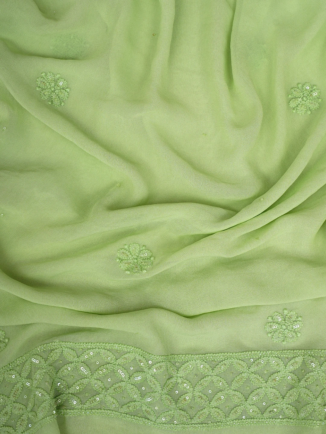 Ada Hand Embroidered Lime Green Viscose Georgette Lucknowi Chikankari Unstitched Kurta Dupatta Set With Cutdana Work 01A789434