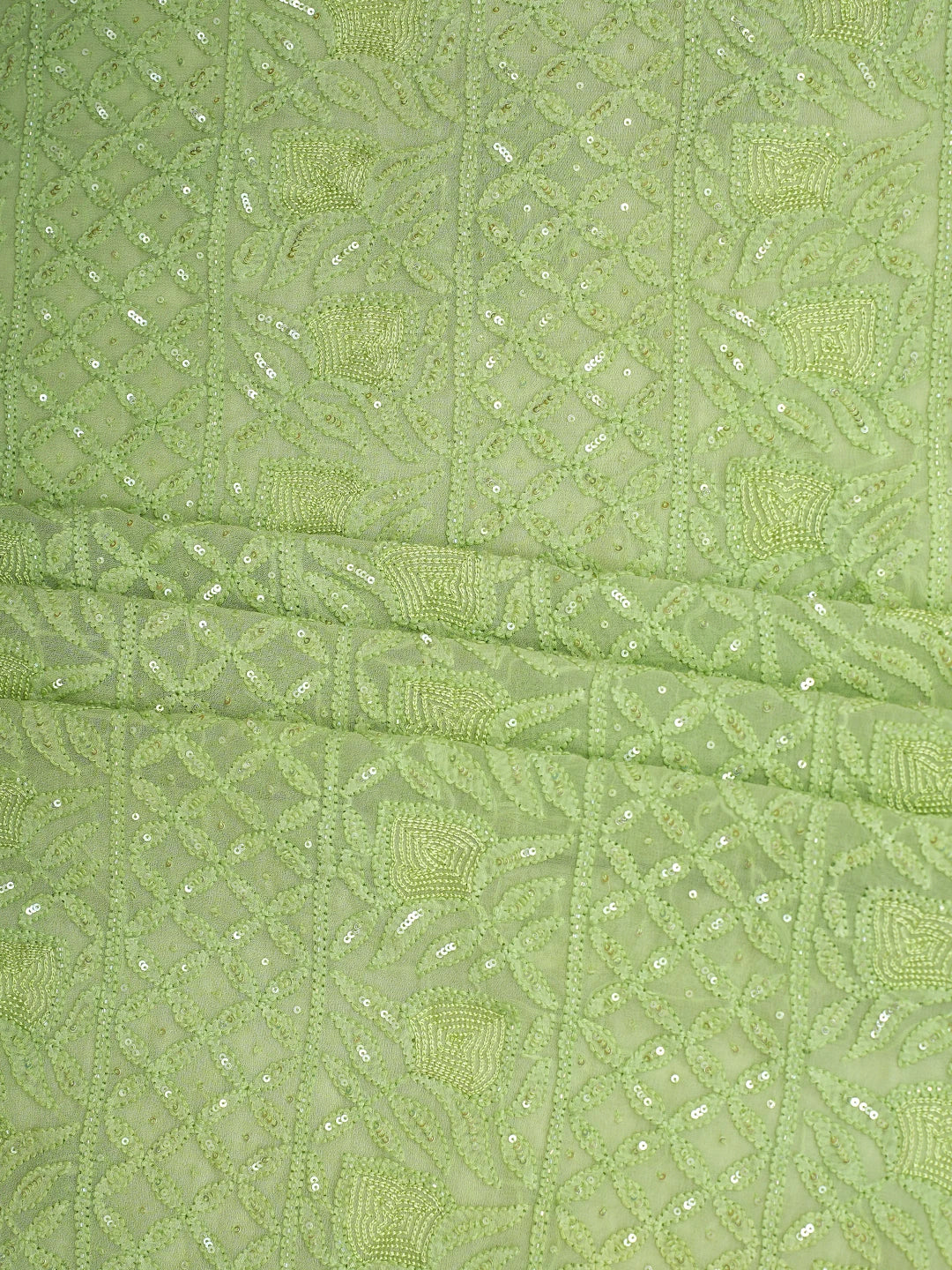 Ada Hand Embroidered Lime Green Viscose Georgette Lucknowi Chikankari Unstitched Kurta Dupatta Set With Cutdana Work 01A789434