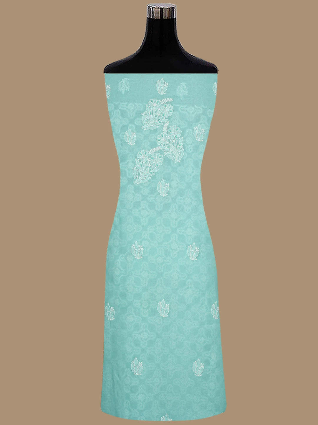 Ada Hand Embroidered Sea Green Cotton Lucknowi Chikankari Unstitched Suit Piece With Pearl Work 01A622187
