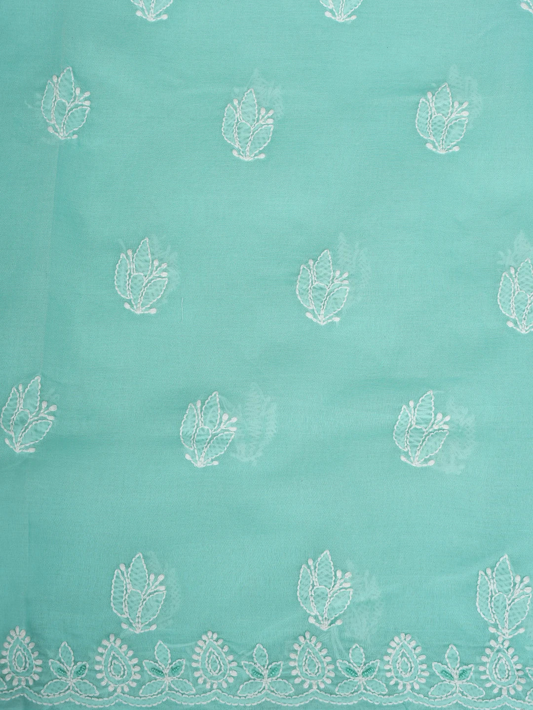 Ada Hand Embroidered Sea Green Cotton Lucknowi Chikankari Unstitched Suit Piece With Pearl Work 01A622187