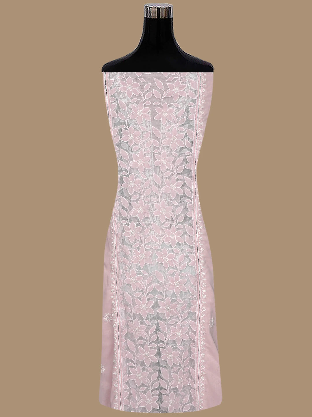 Ada Hand Embroidered Pink Cotton And Net Lucknowi Chikankari Semi-stitched Kurta Dupatta Set 01A857074