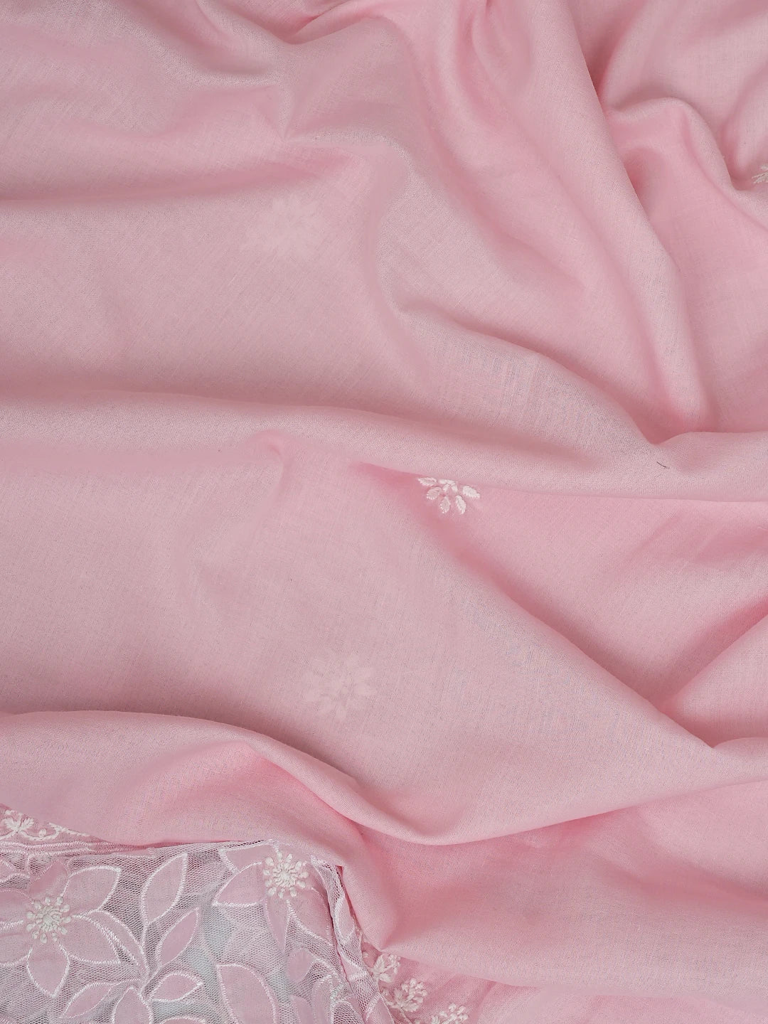 Ada Hand Embroidered Pink Cotton And Net Lucknowi Chikankari Semi-stitched Kurta Dupatta Set 01A857074